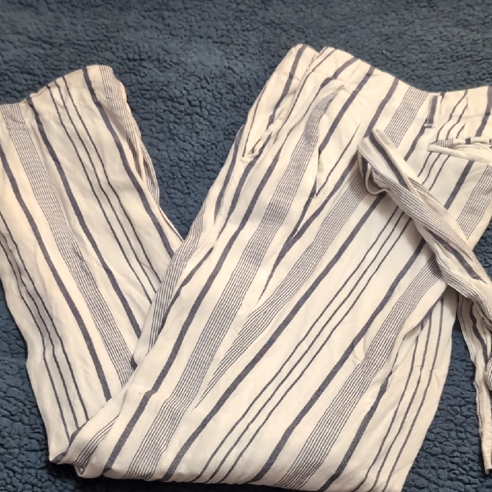 Ann Taylor Cream and Black Striped Pants